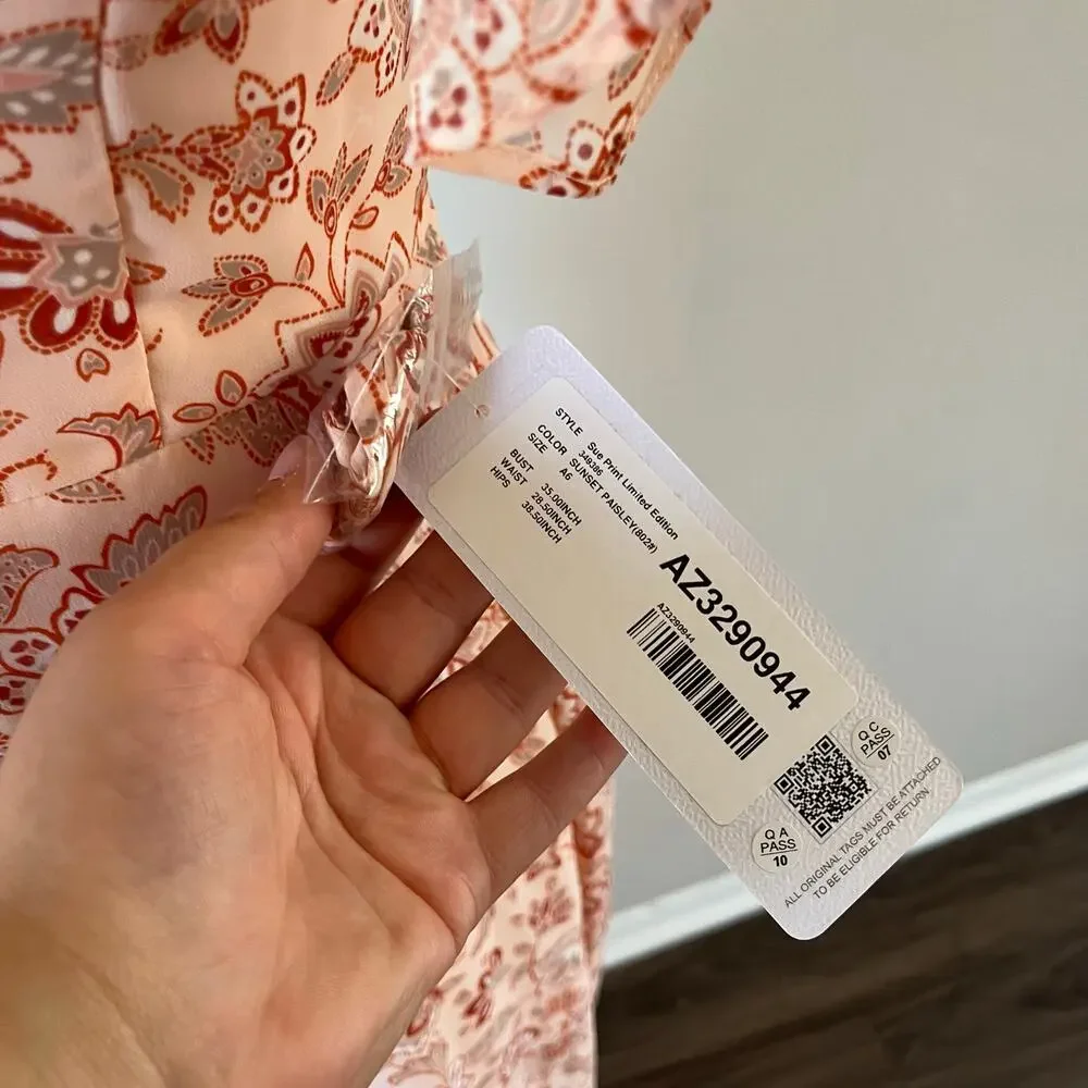 NWT Pink Floral Print Puff Sleeve Cottage Core Bridesmaid Wedding Guest Dress 6 - Picture 8 of 9